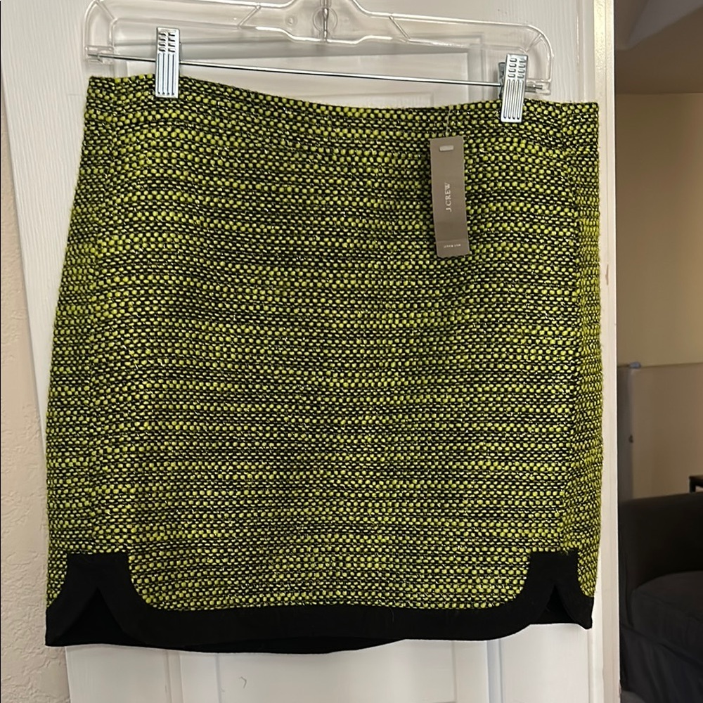 NWT J. Crew neon Green and Black Mini Pencil Skirt with Cut Out